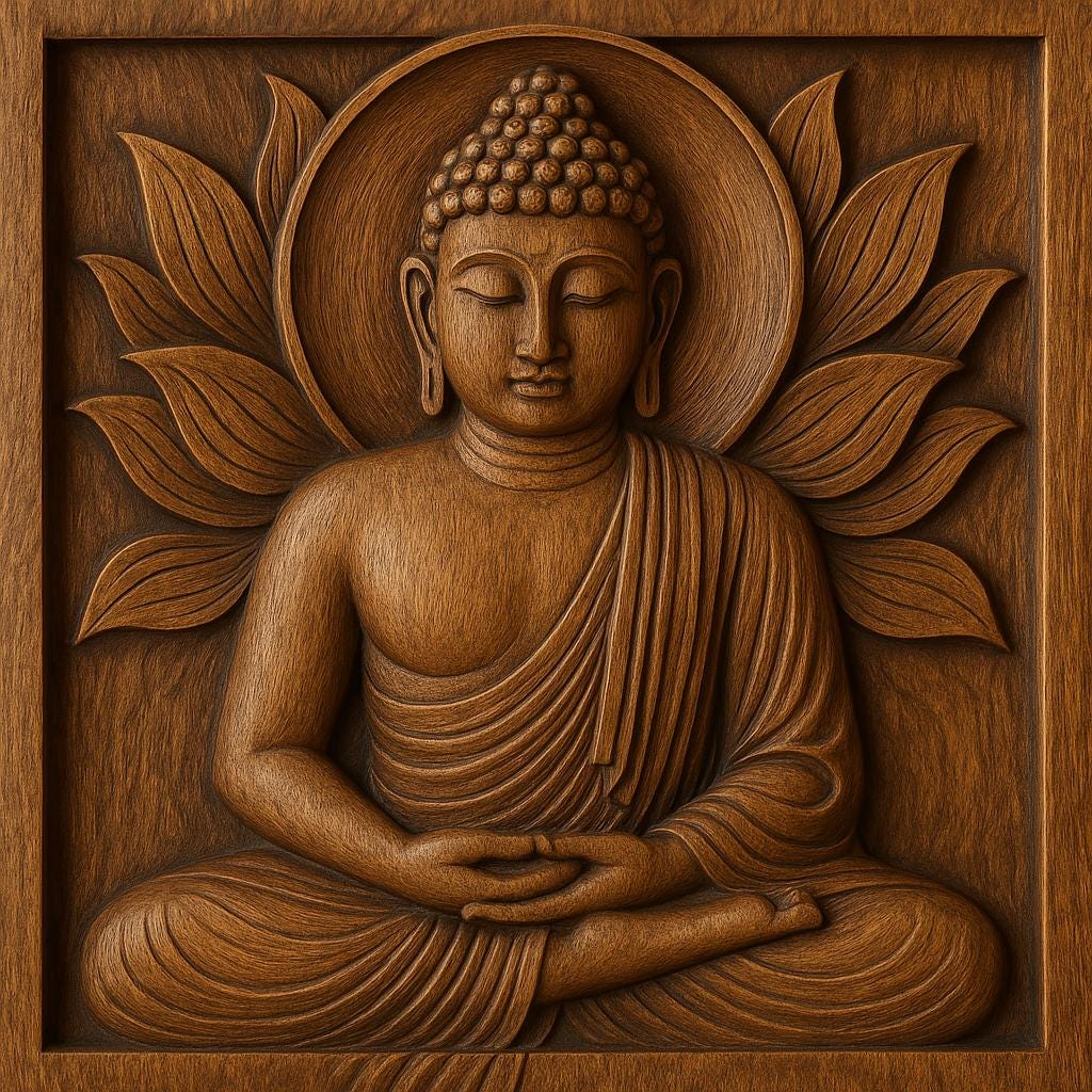 Teak Buddha Wall Panel - Meditation Decor