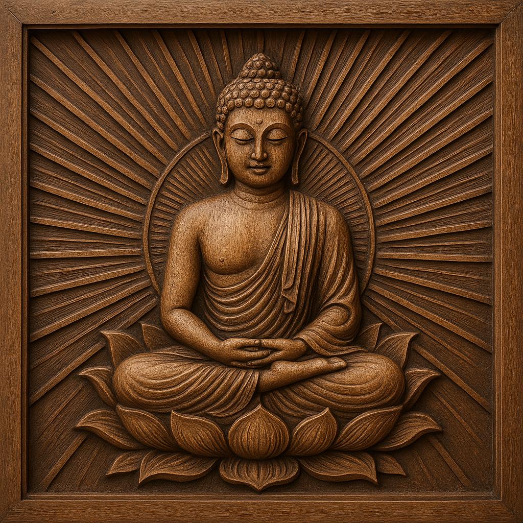 Teak Buddha Wall Panel - Hand-Carved Art