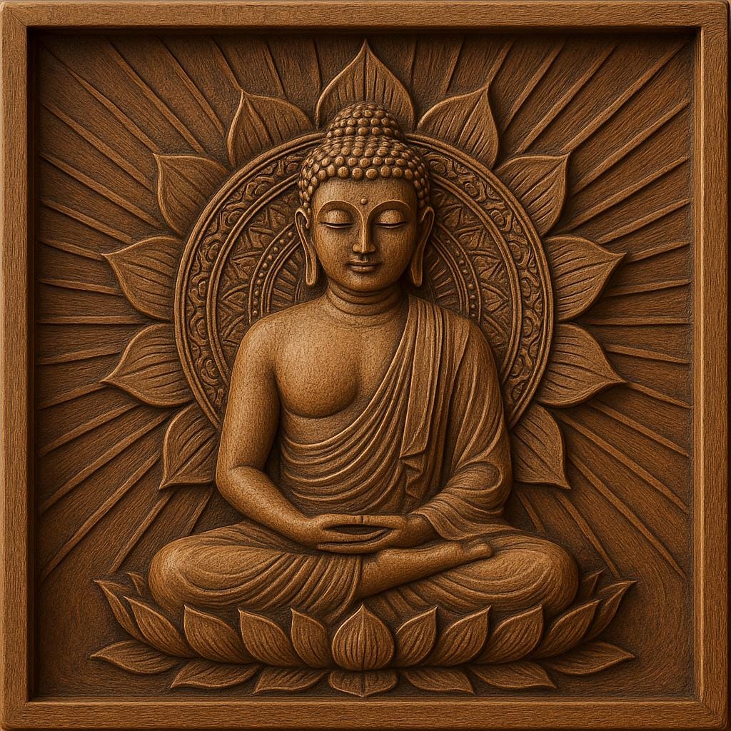 Teak Buddha Wall Panel - Hand-Carved Art