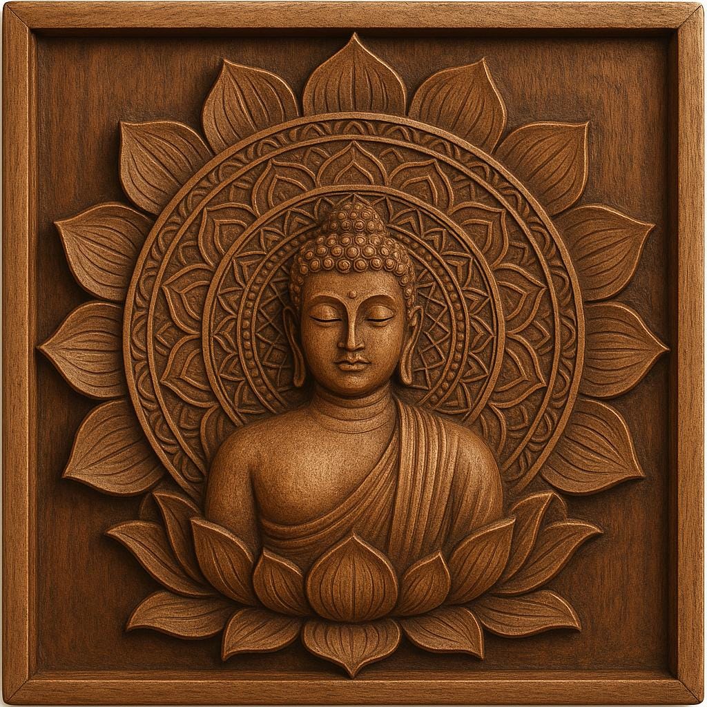 Teak Buddha Wall Panel - Hand-Carved Art