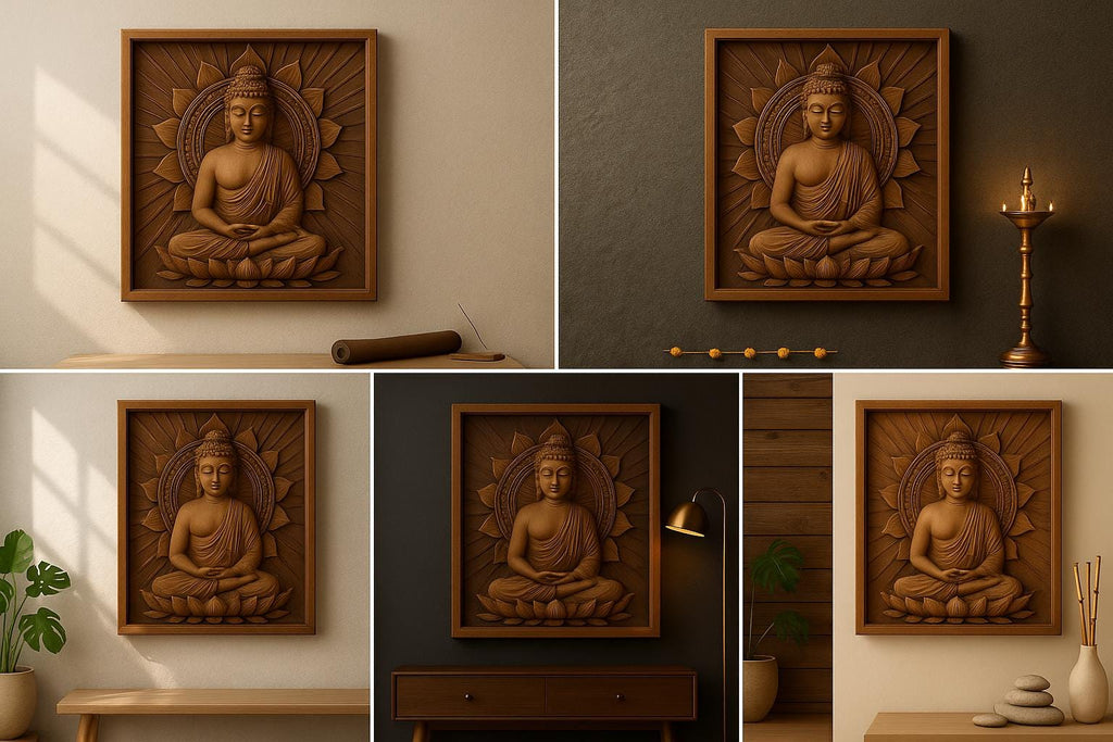 Teak Buddha Wall Panel - Hand-Carved Art
