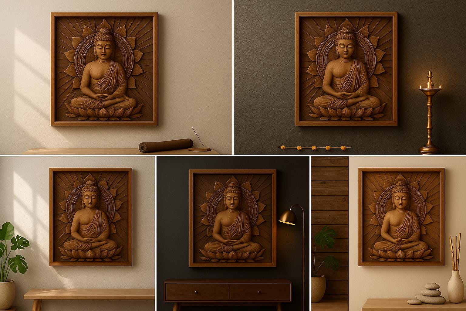 Teak Buddha Wall Panel - Hand-Carved Art