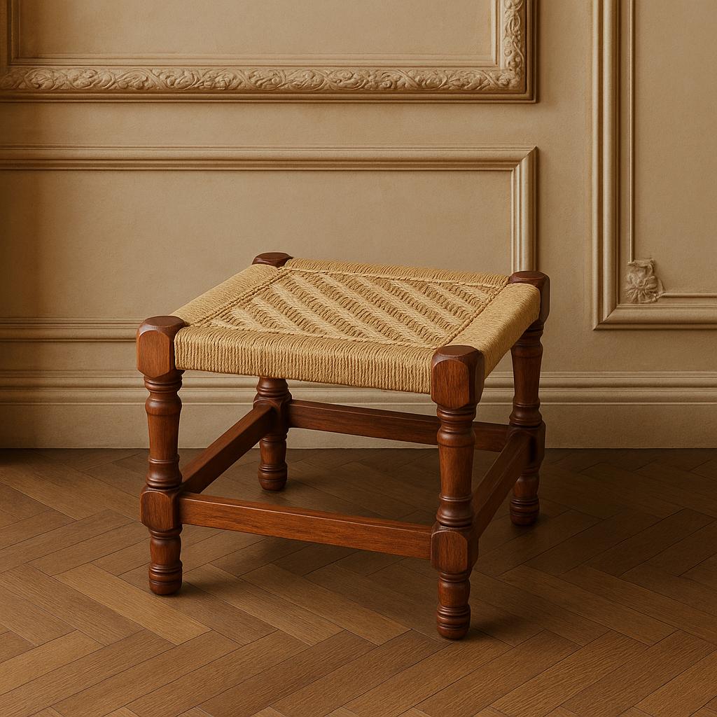 Handwoven Jute Stool - Wooden Charpai Footrest