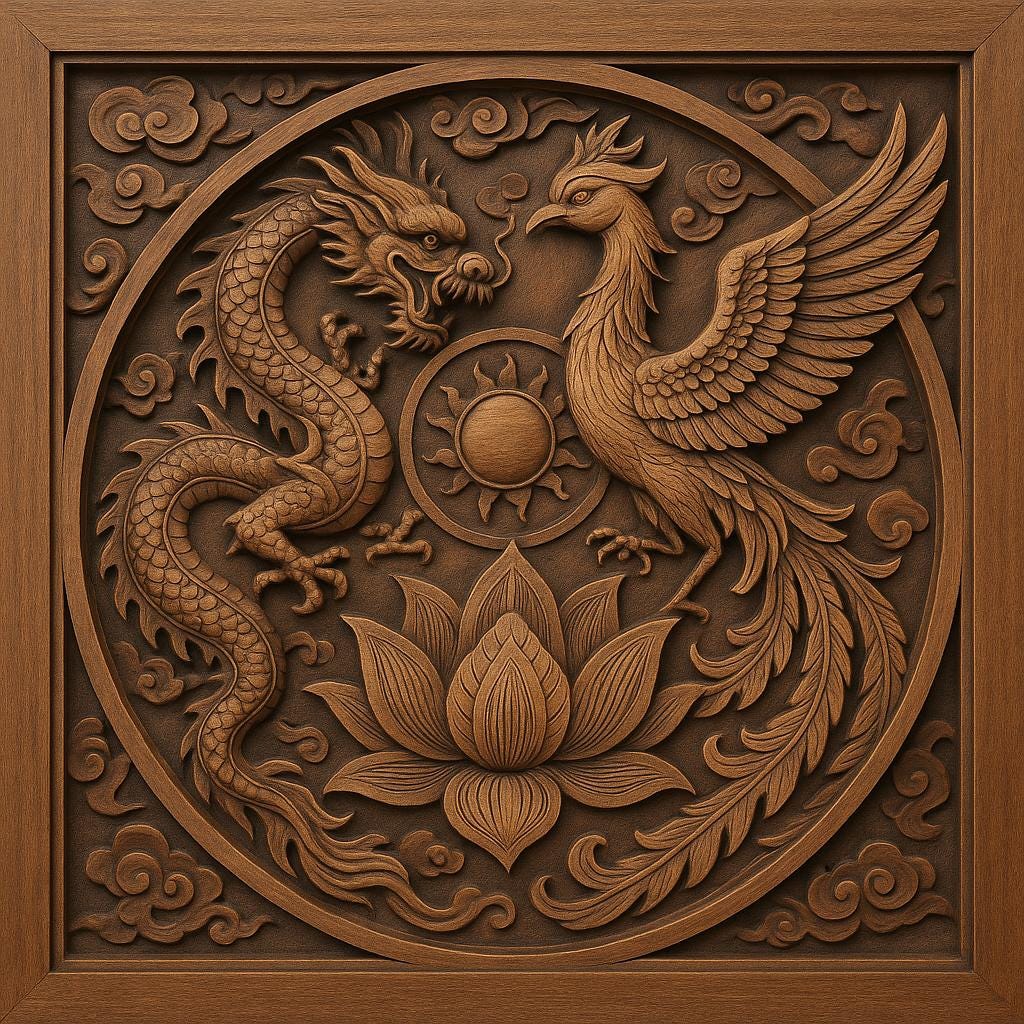 Dragon Phoenix Lotus Wall Panel - Feng Shui
