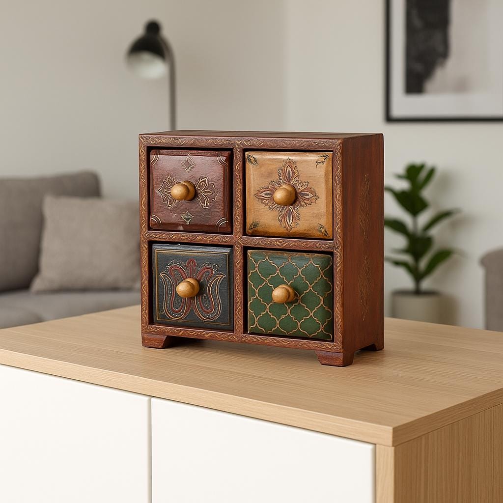 Wooden 4-Drawer Chest 10 inch By 10 inch Size  |  Handcrafted Decor Box