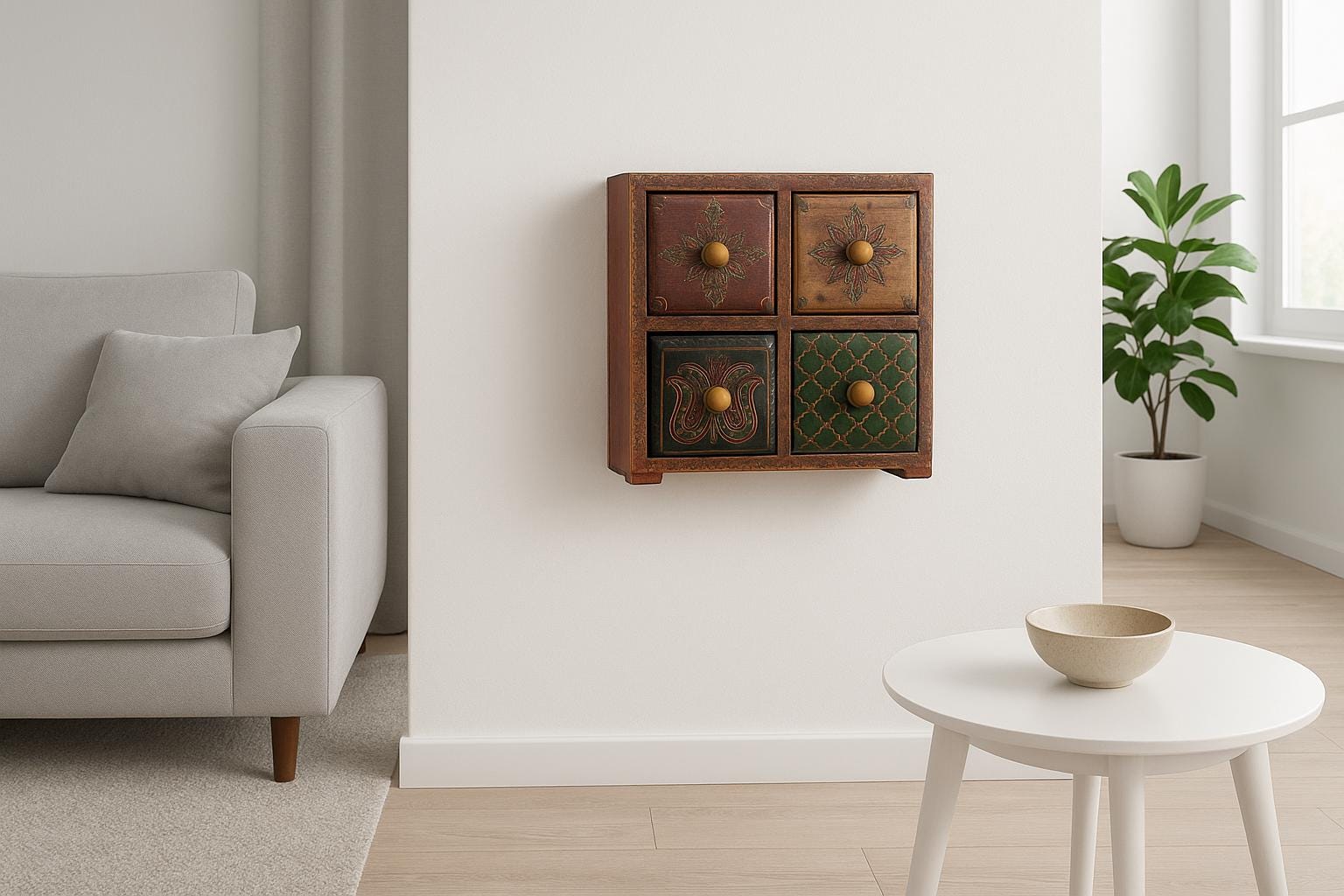 Wooden 4-Drawer Chest - Hand-Painted Jewelry Box