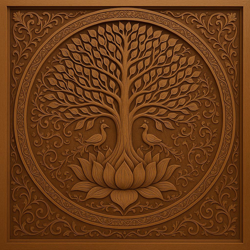 Handcrafted Tree of Life Wood Wall Art  Lotus & Birds
