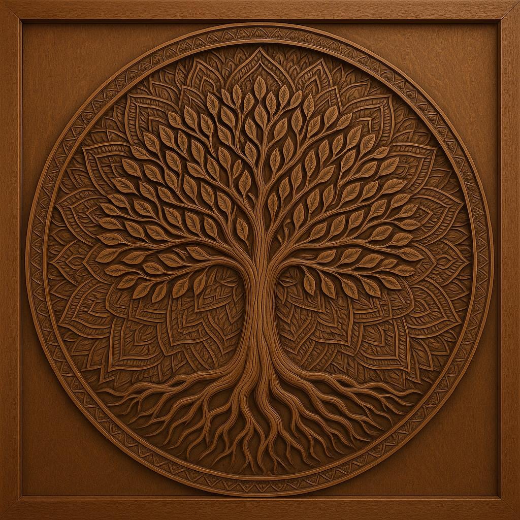 Handcrafted Tree of Life Wood Wall Art  Lotus & Birds
