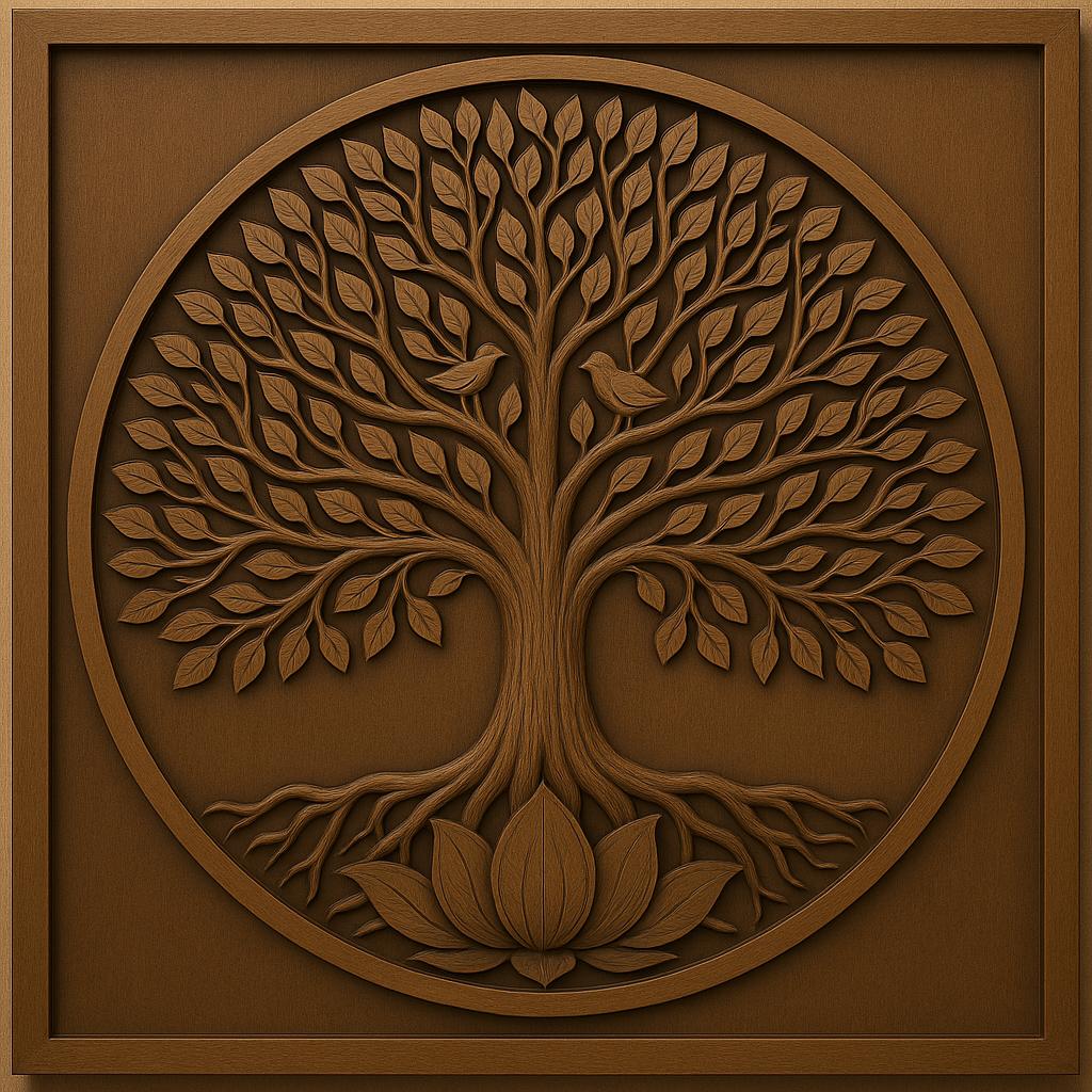 Handcrafted Tree of Life Wood Wall Art  Lotus & Birds