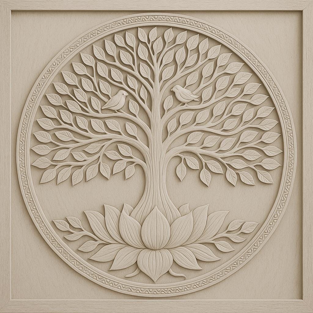 Handcrafted Tree of Life Wood Wall Art  Lotus & Birds