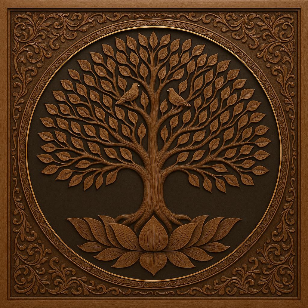 Handcrafted Tree of Life Wood Wall Art  Lotus & Birds
