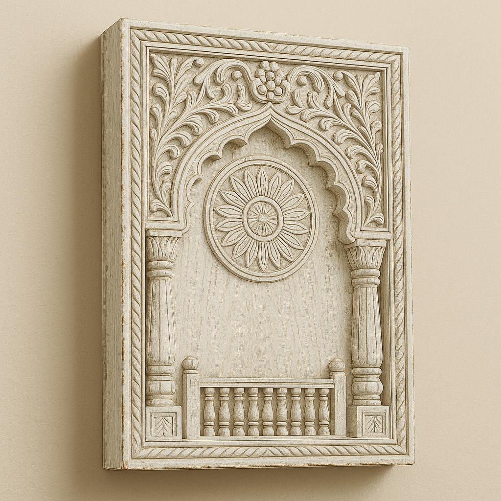 Carved Wooden Jharokha Wall Panel - Boho Distressed Decor