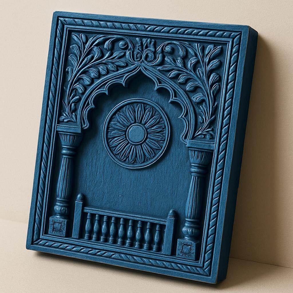 Carved Wooden Jharokha Wall Panel - Boho Distressed Decor