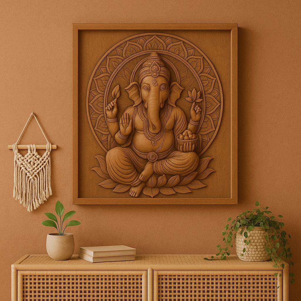 Ganesha Wall Art - 3D Carved Ganesh Panel