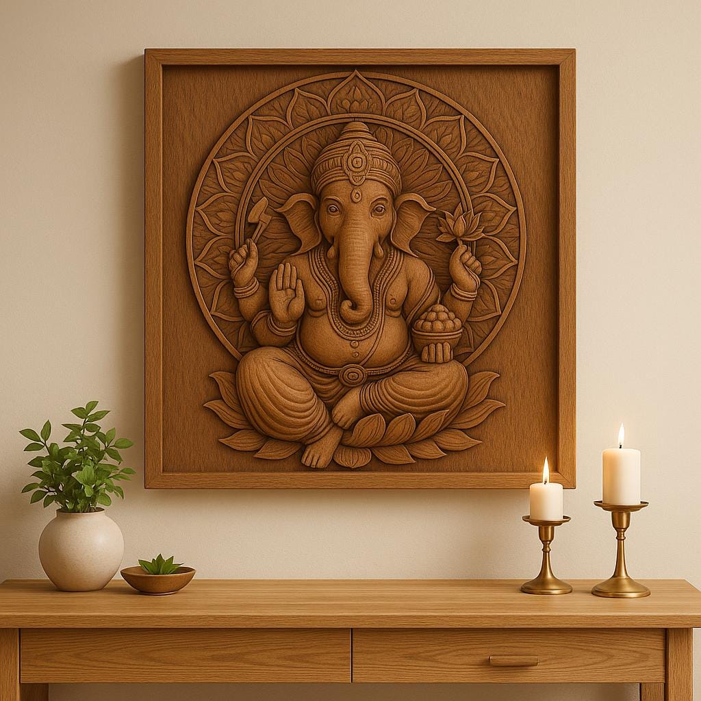 Ganesha Wall Art - 3D Carved Ganesh Panel