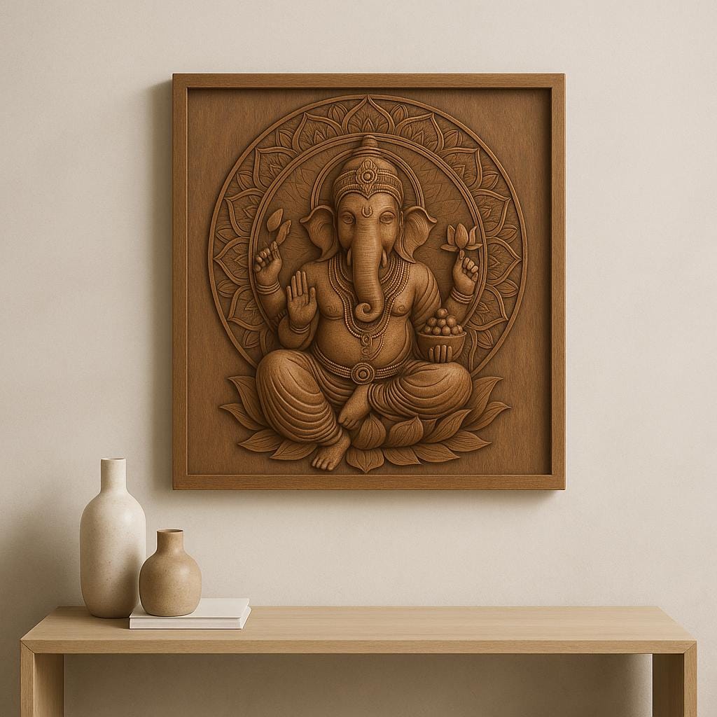 Ganesha Wall Art - 3D Carved Ganesh Panel