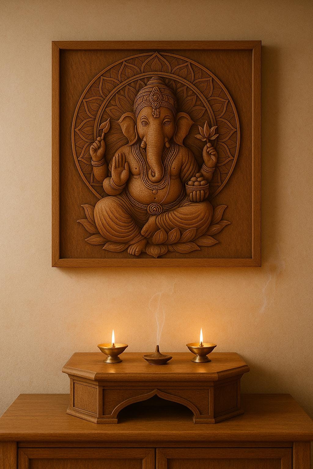 Ganesha Wall Art - 3D Carved Ganesh Panel