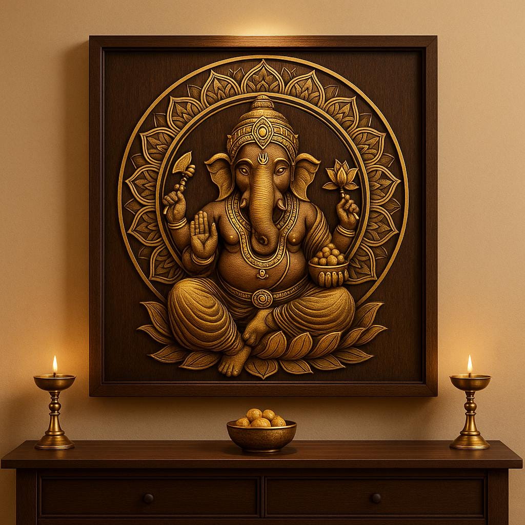 Ganesha Wall Art - 3D Carved Ganesh Panel