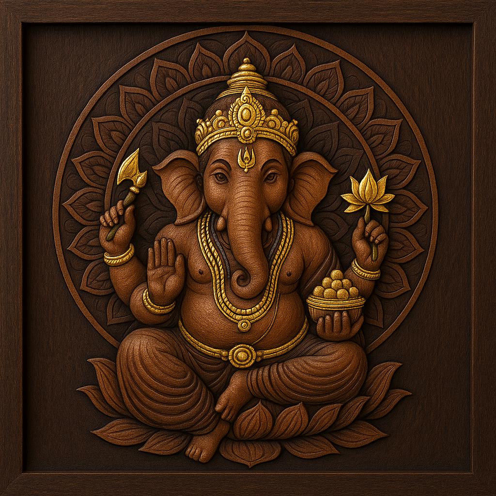 Ganesha Wall Art - 3D Carved Ganesh Panel
