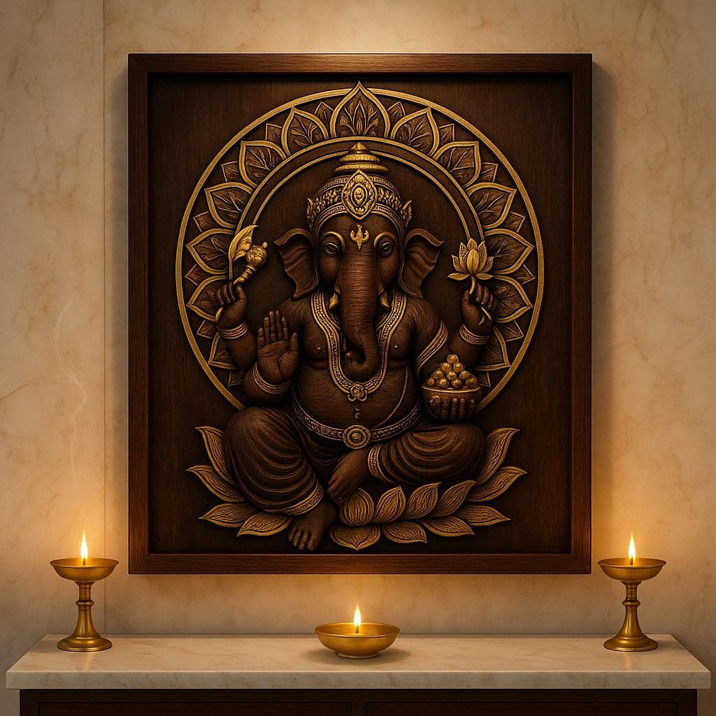 Ganesha Wall Art - 3D Carved Ganesh Panel