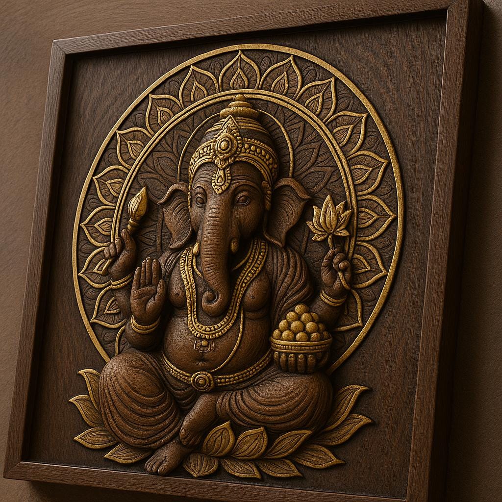 Ganesha Wall Art - 3D Carved Ganesh Panel