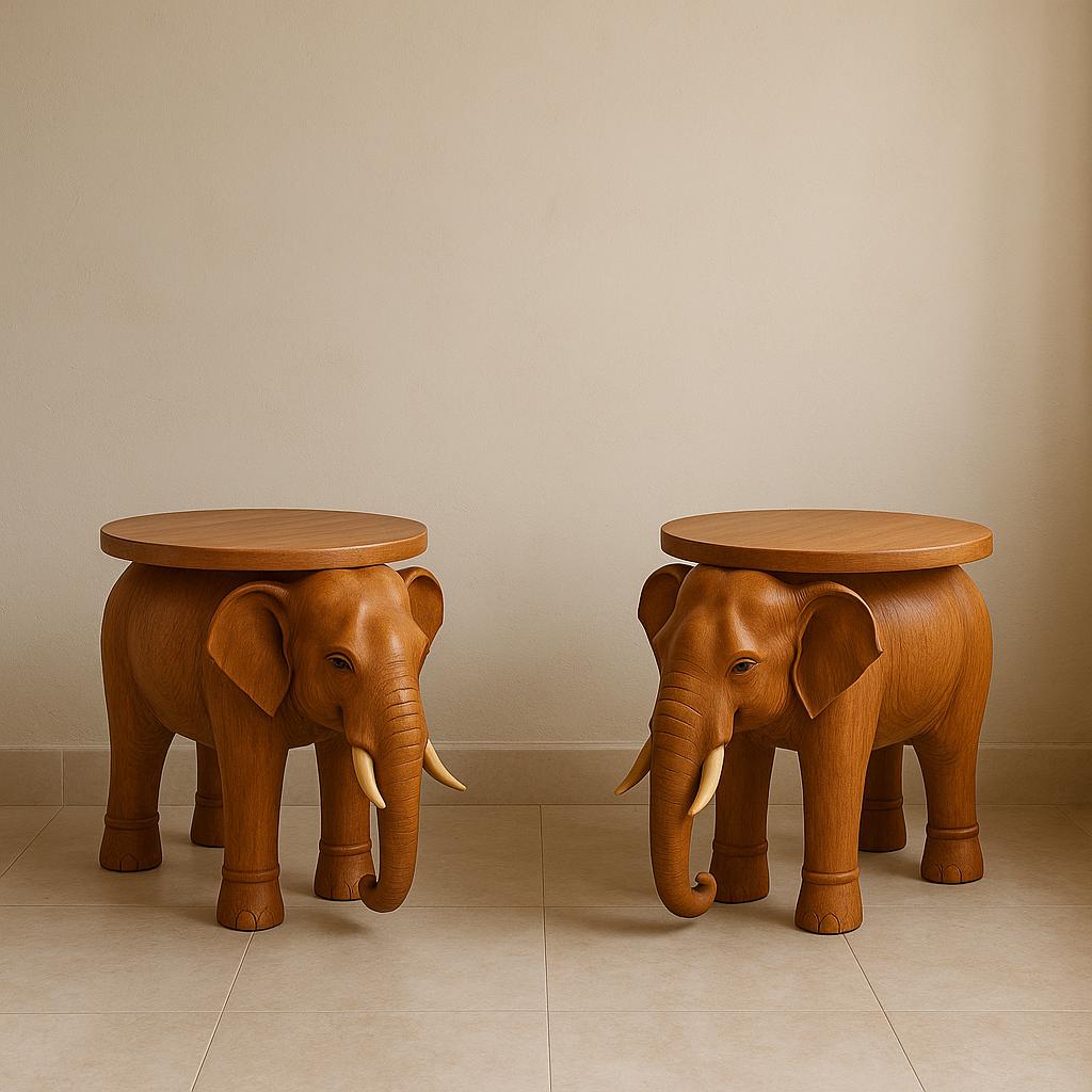 Walnut Elephant Side Table - Wooden Stool