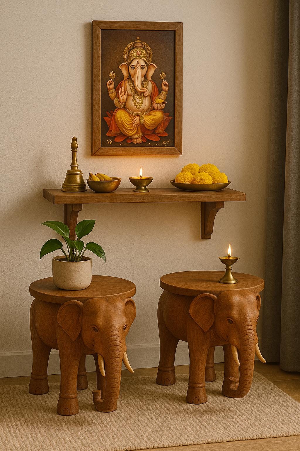 Walnut Elephant Side Table - Wooden Stool