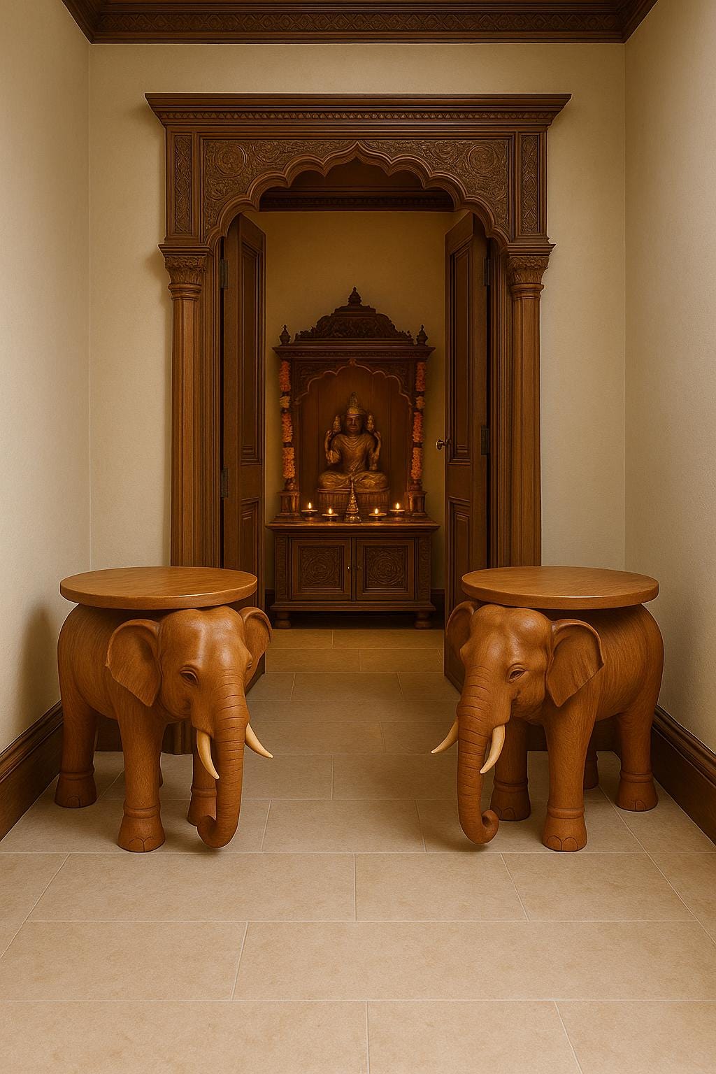 Walnut Elephant Side Table - Wooden Stool