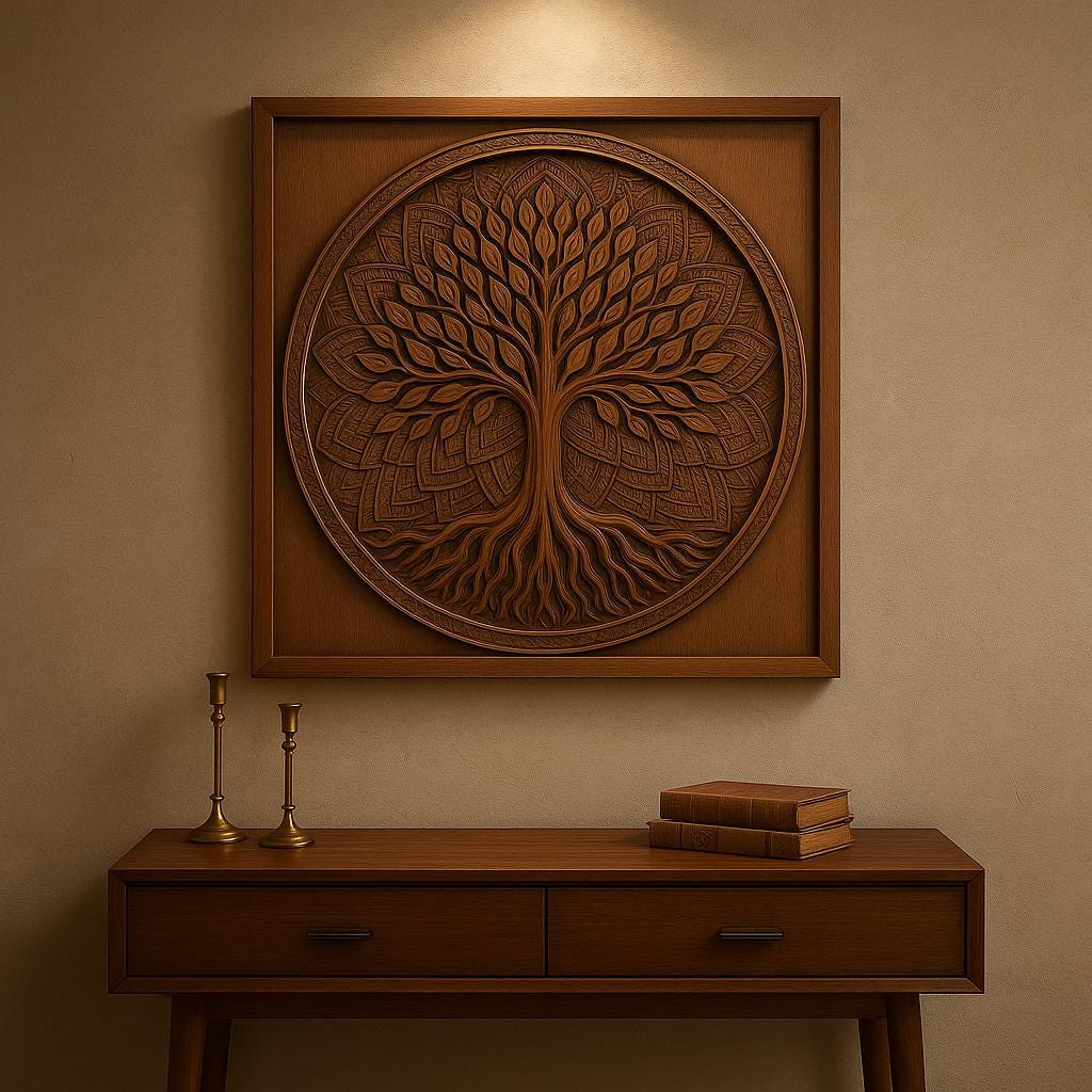 Tree of Life Wooden Wall Art - Handcarved Teak Mandala