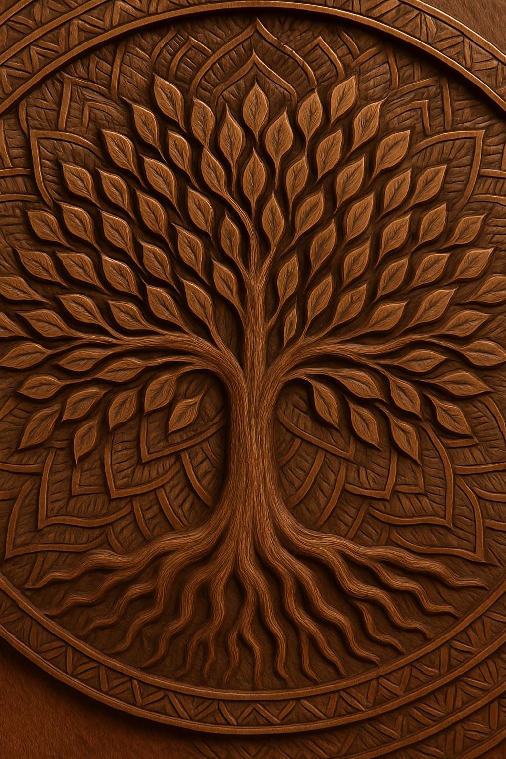 Tree of Life Wooden Wall Art - Handcarved Teak Mandala
