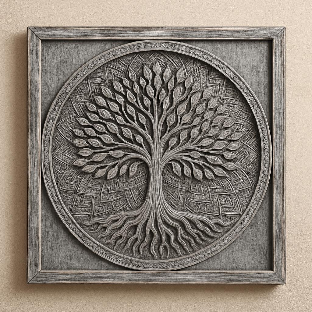 Tree of Life Wall Art - Hand Carved Teak Mandala Panel