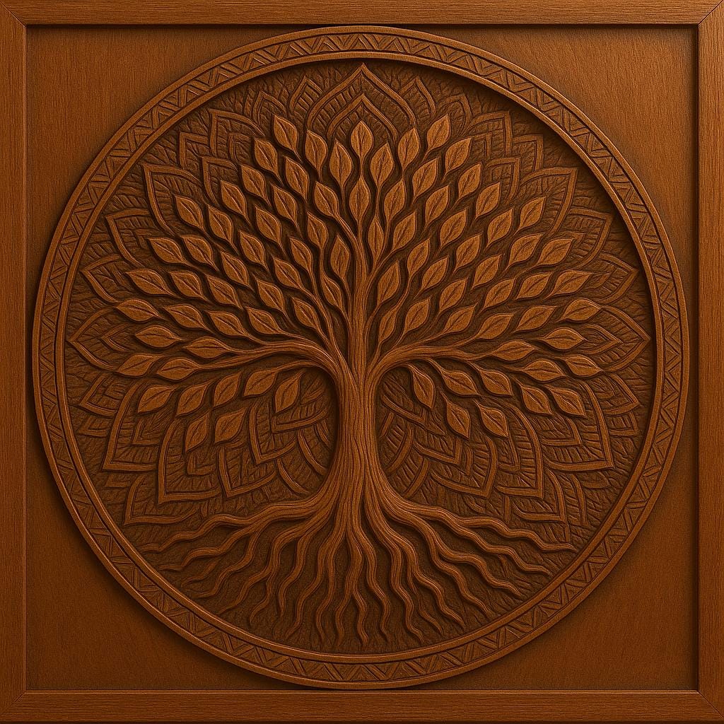 Tree of Life Wall Art - Hand Carved Teak Mandala Panel