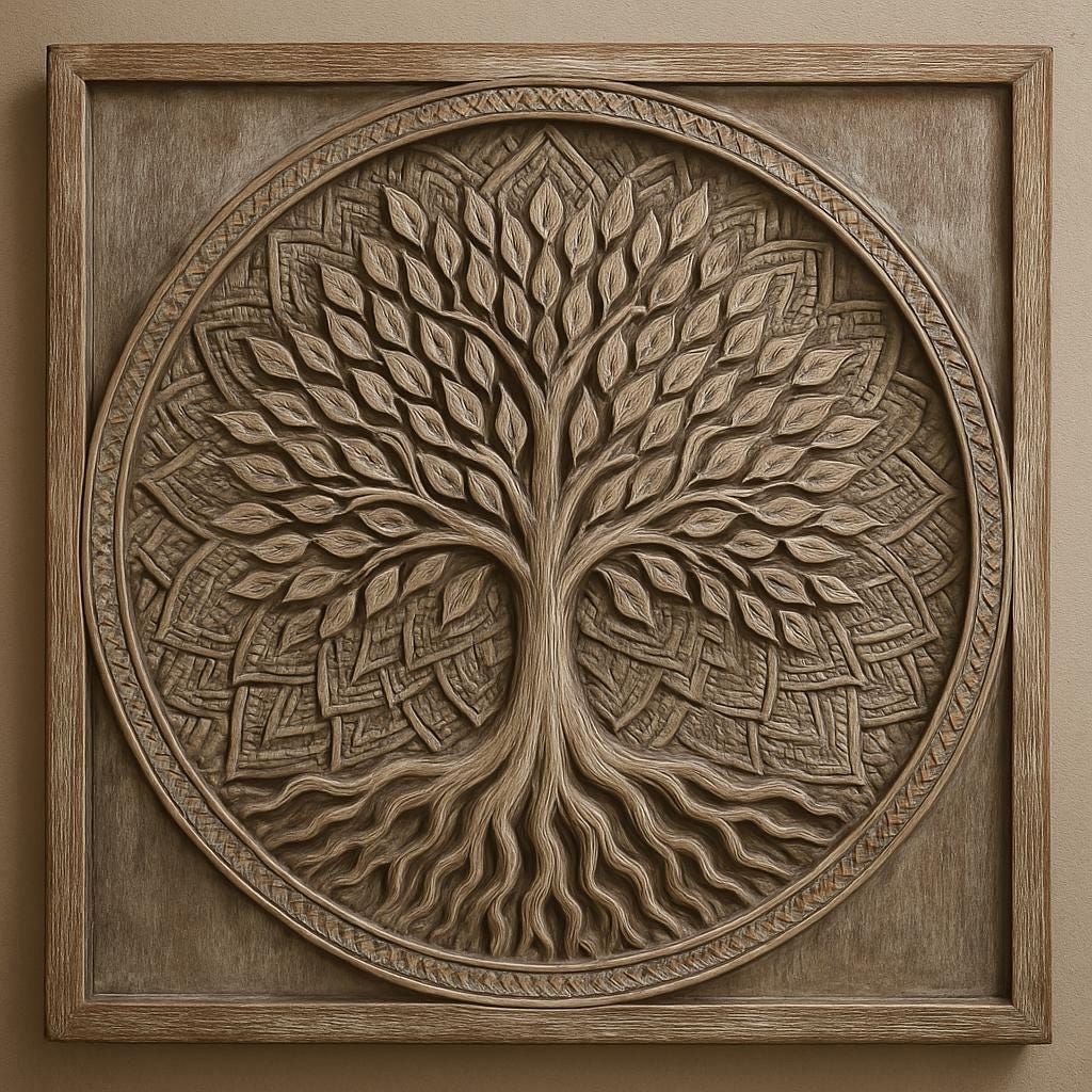 Tree of Life Wall Art - Hand Carved Teak Mandala Panel