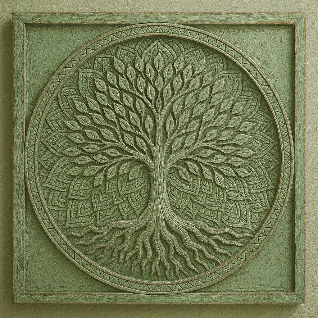 Tree of Life Wall Art - Hand Carved Teak Mandala Panel