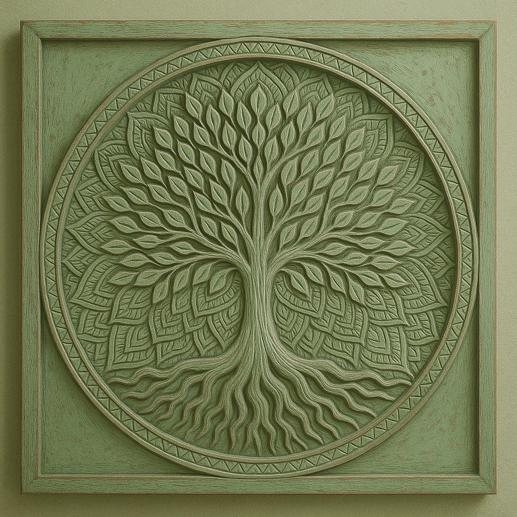 Handcarved Tree of Life Wooden Wall Art | Teak Finish Mandala Panel | Boho Rustic Decor | Entryway, Pooja Room, Living Room Wall Hanging
