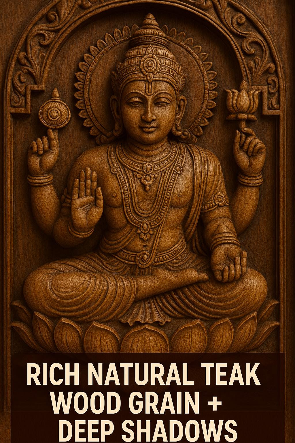 Teak Wood Vishnu Wall Panel - 3D Relief