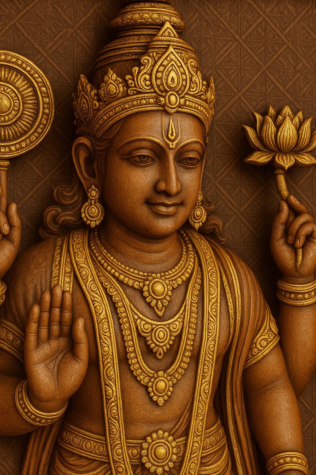 Teak Wood Vishnu Wall Panel - 3D Relief