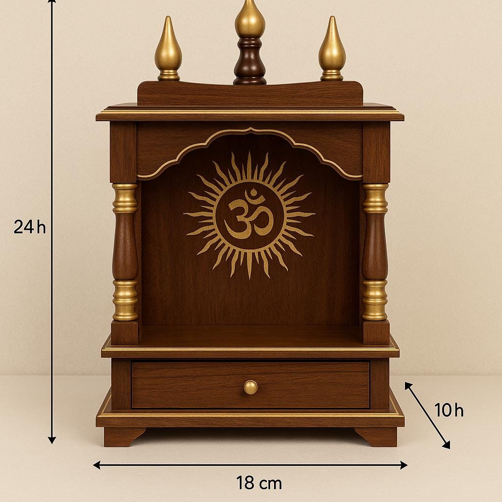 Wooden Pooja Mandir - Golden Kalash Motif