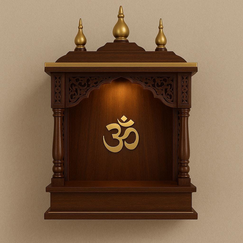 Wooden Pooja Mandir - Golden Kalash Motif
