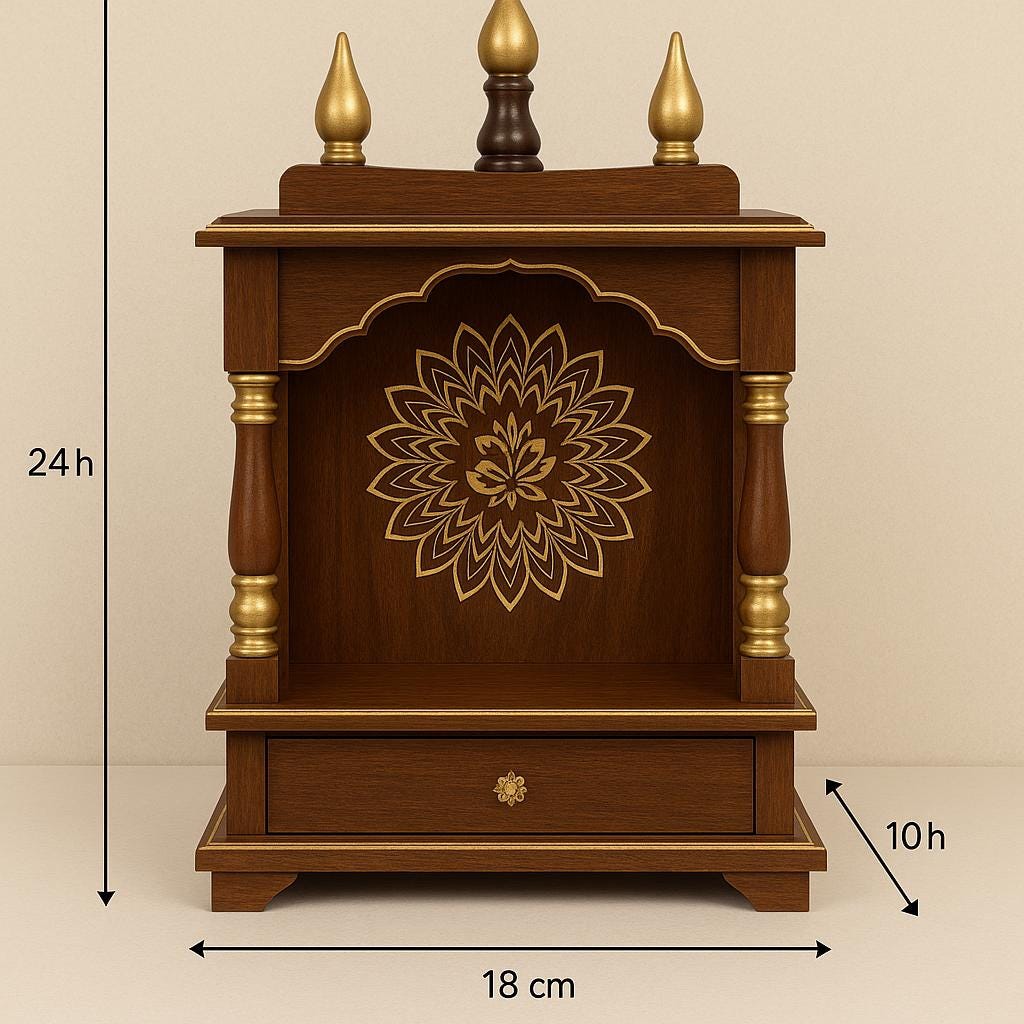 Wooden Pooja Mandir - Golden Kalash Motif