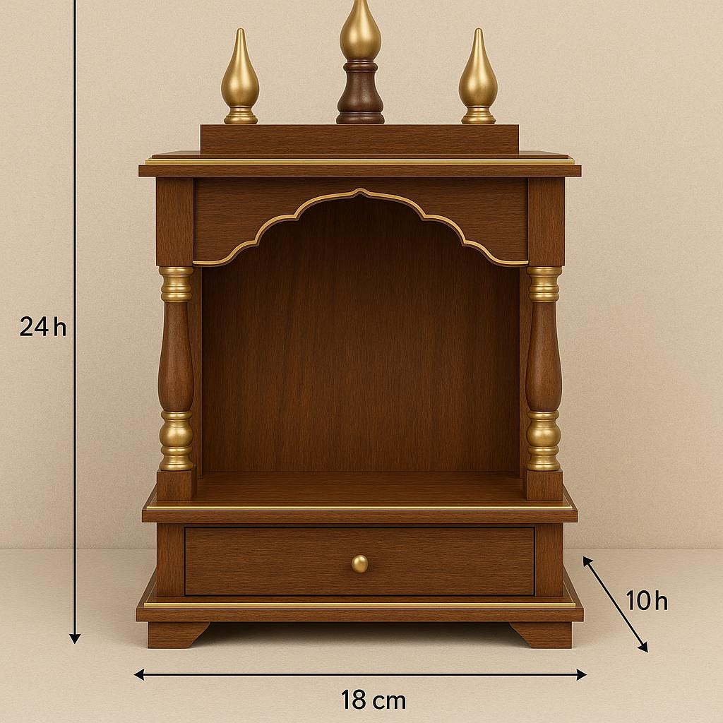 Wooden Pooja Mandir - Golden Kalash Motif
