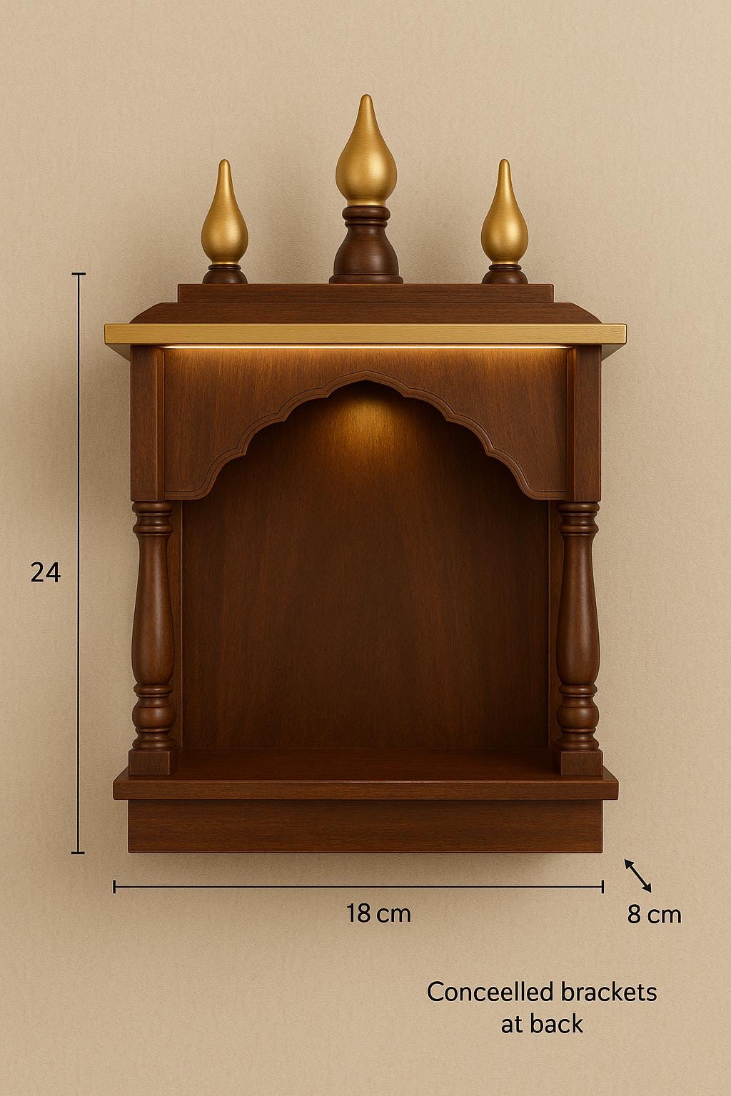 Wooden Pooja Mandir - Golden Kalash Motif