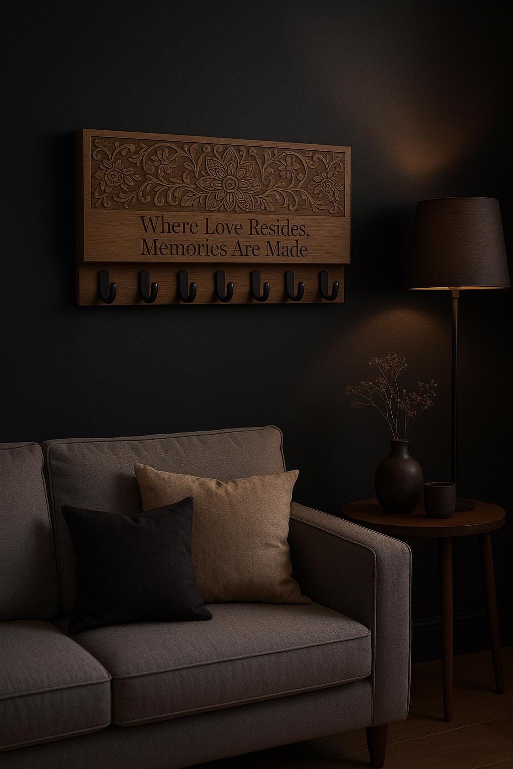 Wooden Wall Hook Rack - Text Engraving 18x6"