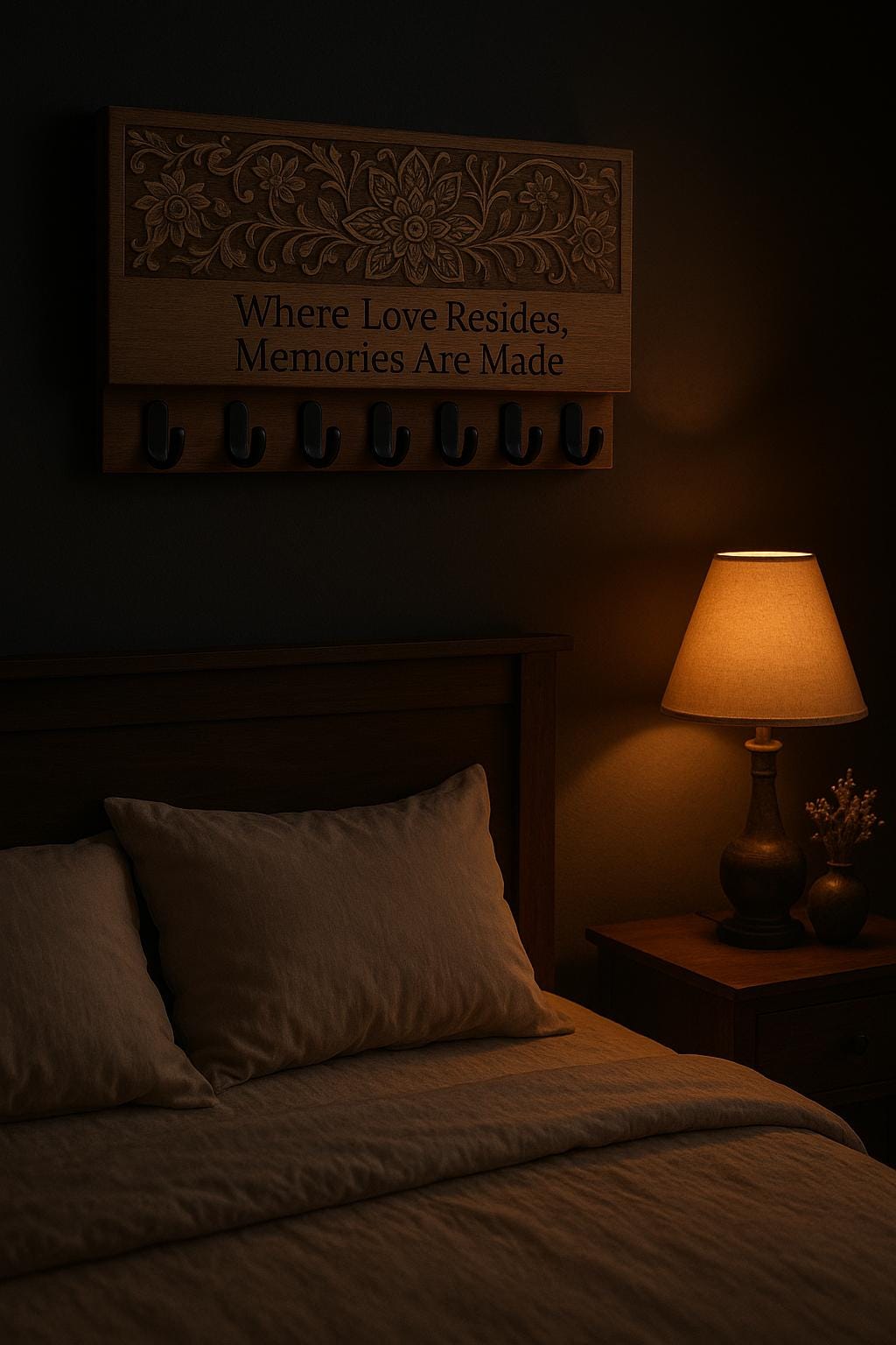 Wooden Wall Hook Rack - Text Engraving 18x6"