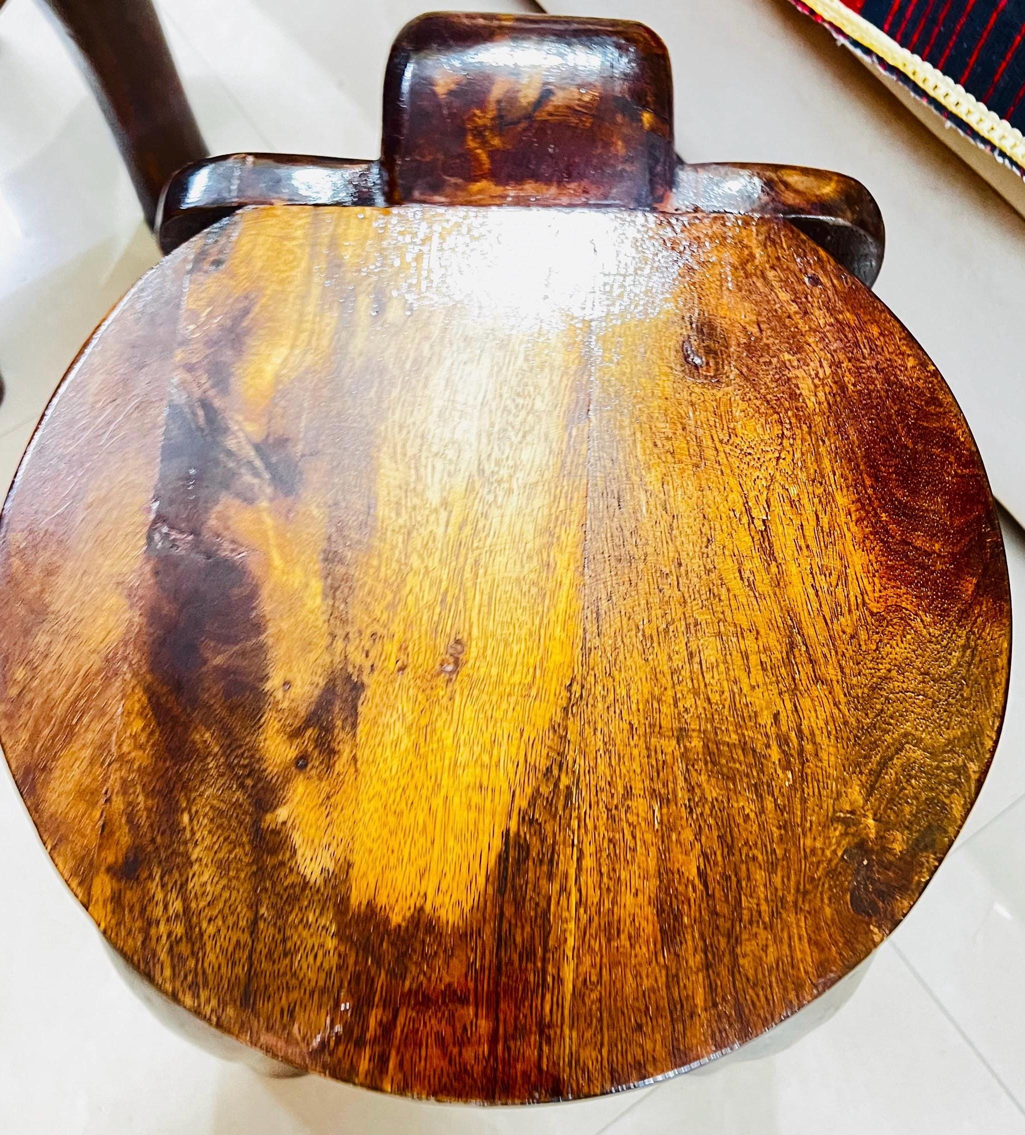 Wooden Elephant Stool with Tile Inlay