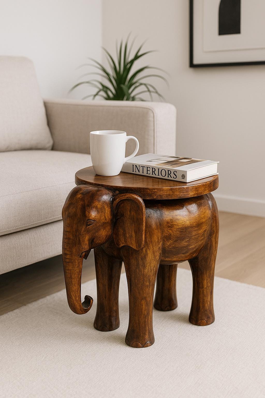 Wooden Elephant Stool with Tile Inlay