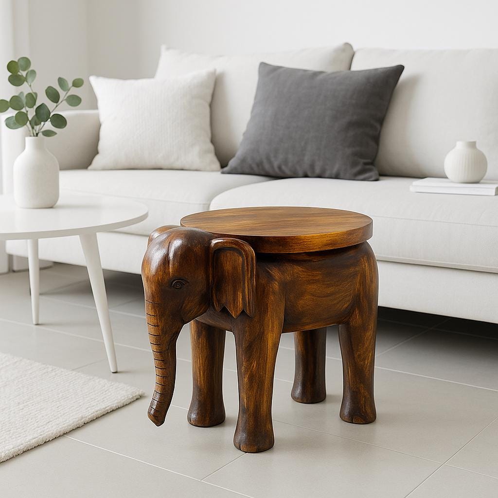 Wooden Elephant Stool - Dark Grain Boho Accent Table