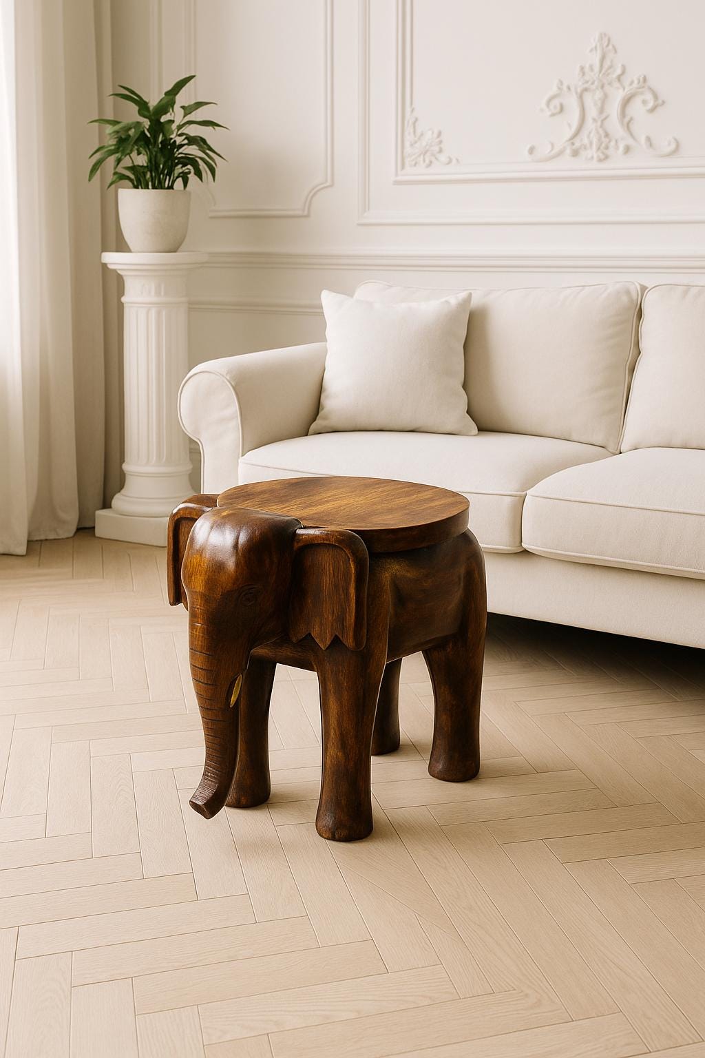 Wooden Elephant Stool - Dark Grain Boho Accent Table