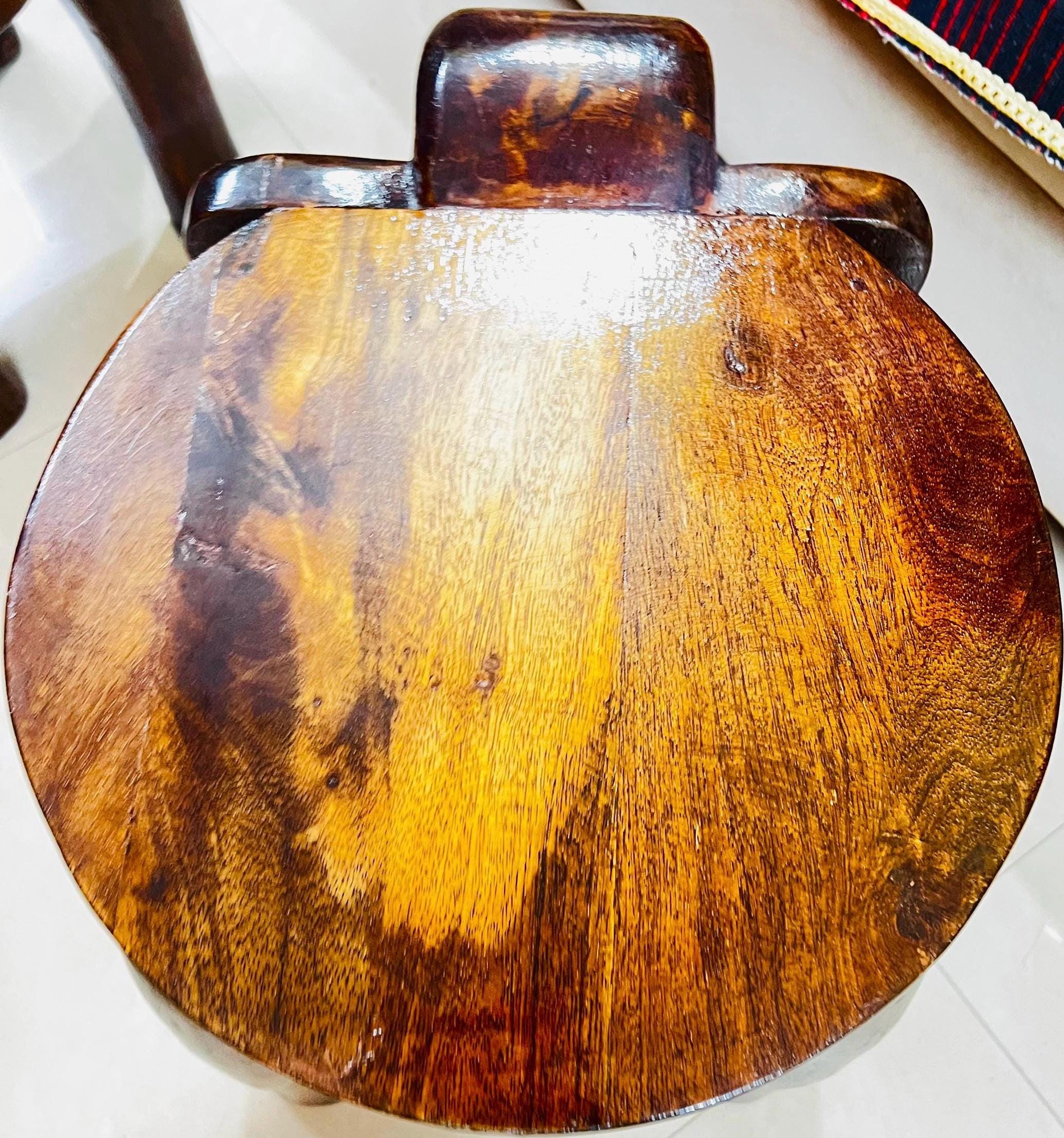 Wooden Elephant Stool - Dark Grain Boho Accent Table
