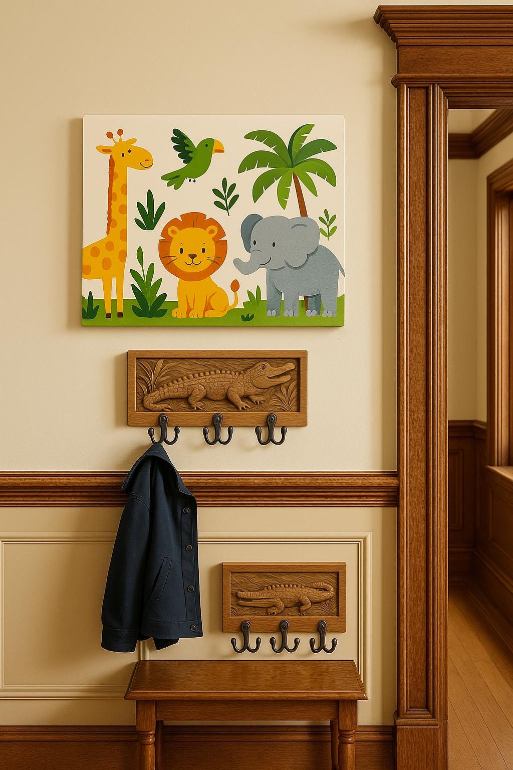 Wooden Wall Key Holder - 6 Hooks Crocodile